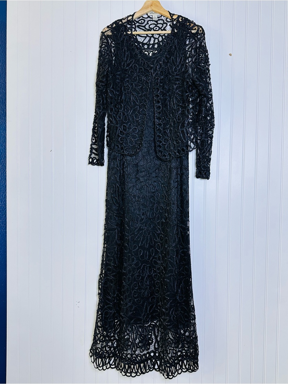 Soulmates Handcrafted Embroidered Beaded Silk Lace Evening Dress Jacket Set Sz L - Picture 2 of 16